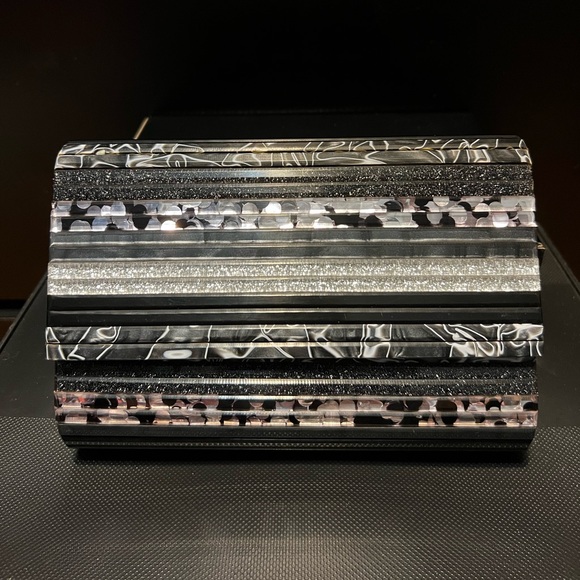 NWT Kurt Geiger Black and Silver Party Envelope Clutch Crossbody Bag - Picture 1 of 10